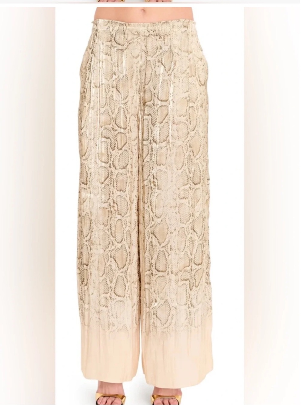Wide-Leg Snake Print Pants - Cream
